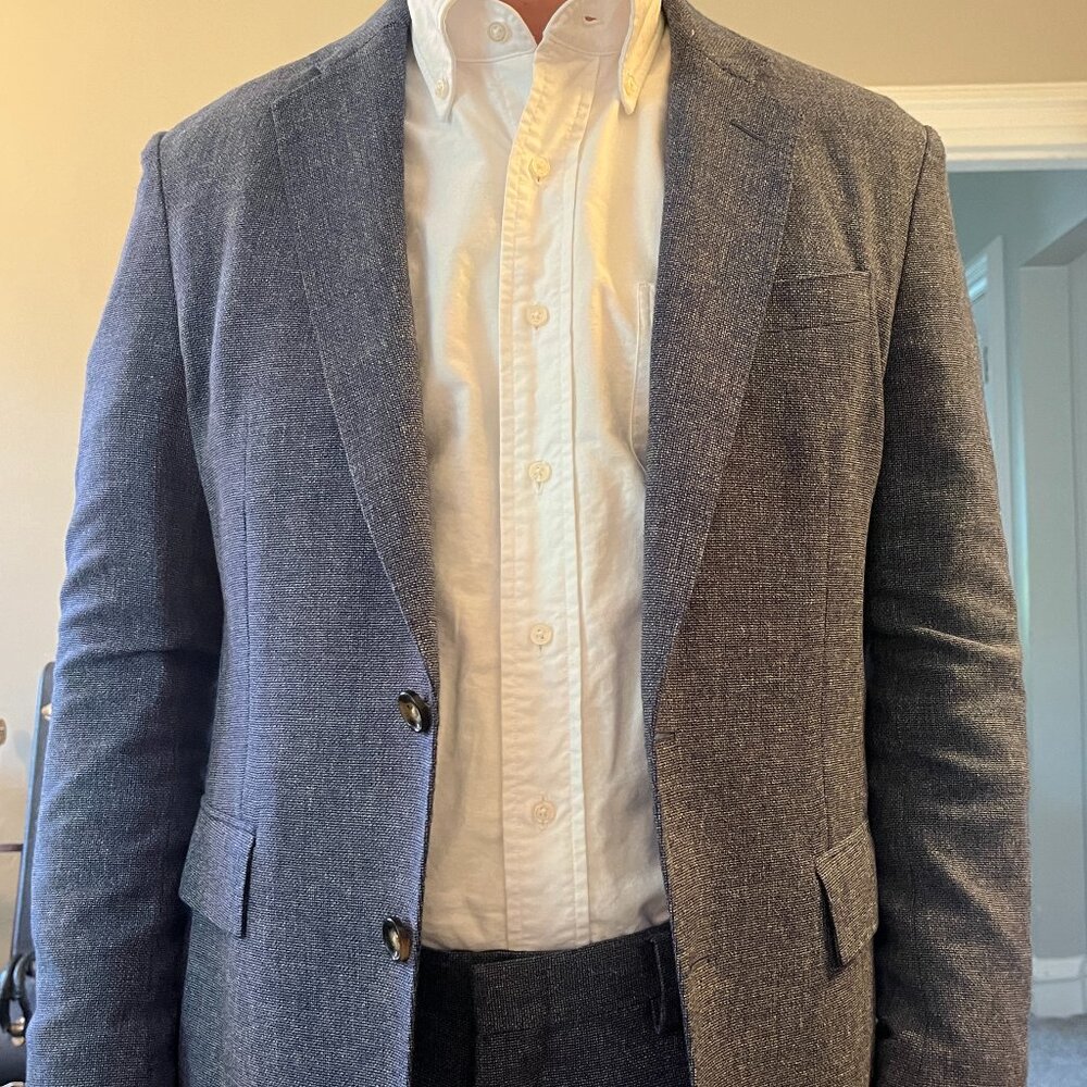 J. Crew Thompson Blue Linen Blend Suit 38S 32" Waist